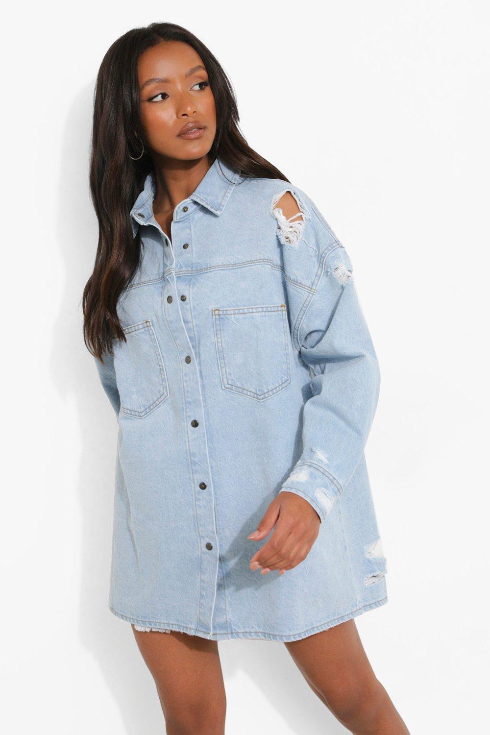 Distressed store denim top